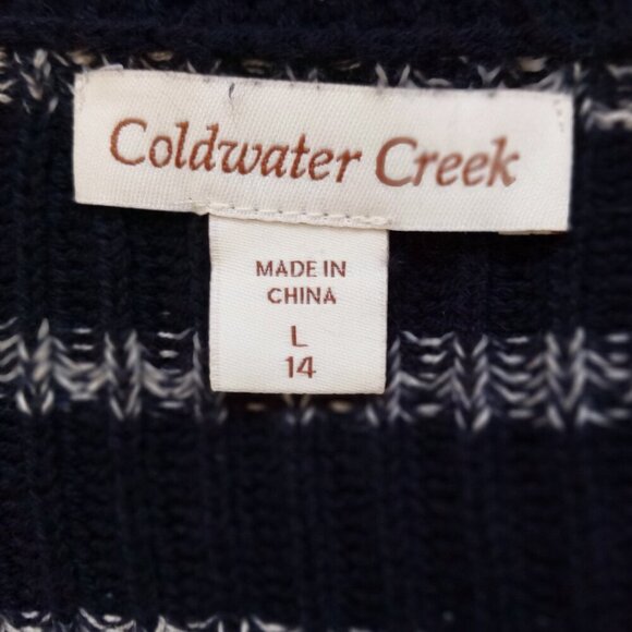 Coldwater Creek Navy & White Striped Boatneck Sweater L - Picture 2 of 7